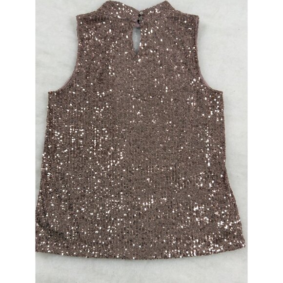 Rose Sequin Keyhole Tank Blouse Sleeveless Glam Barbie Holiday Metallic Romantic - Picture 5 of 10